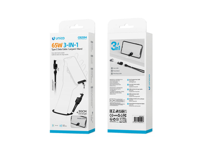 CORDON Y BRAZALETE 3 EN 1 CB2594 UNICO USB C /C  65W NEGRO